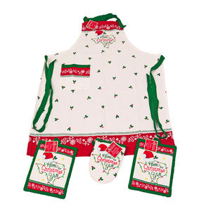 NWT Texas Christmas Holiday Apron Set with Grabber Mitt & Potholder